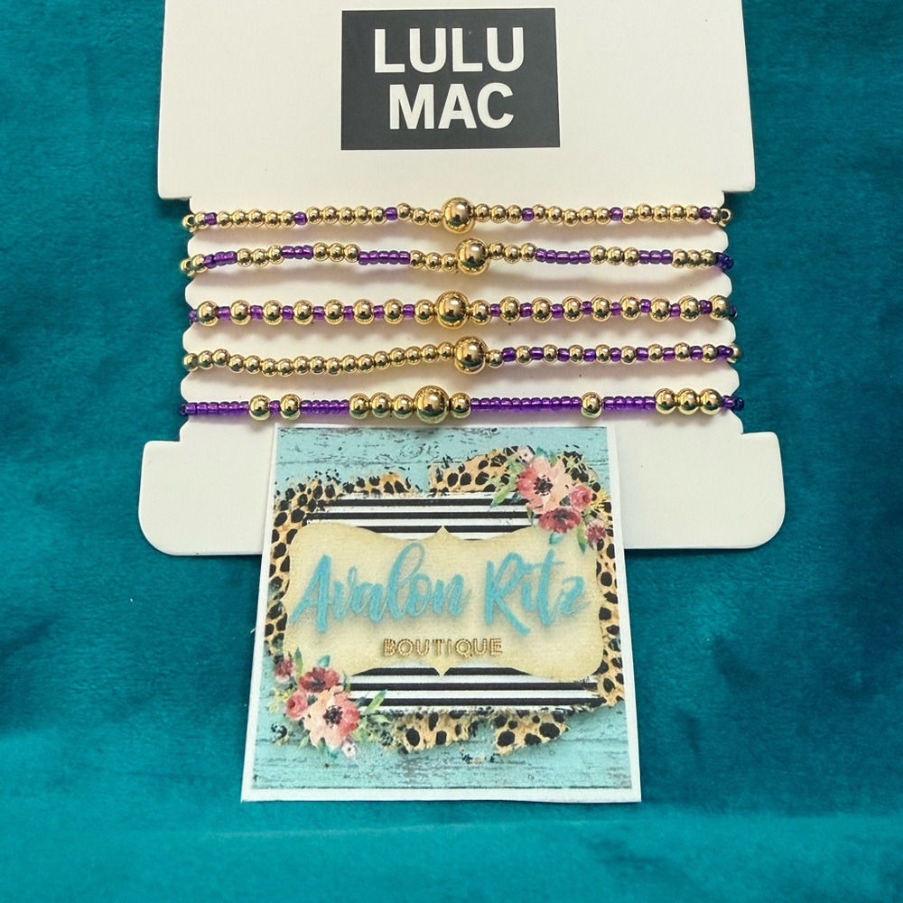 Lulu Mac Purple and Gold Beaded Bracelet Stack Set NEW